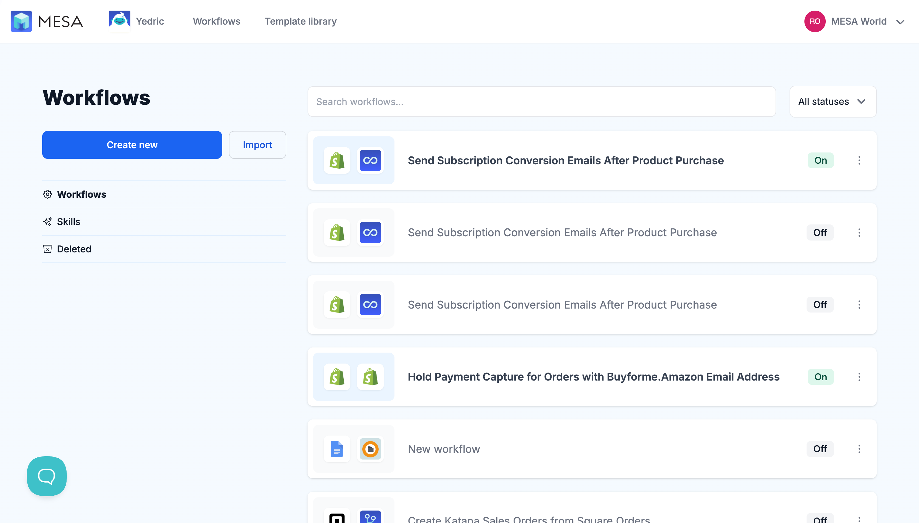 mesa workflows dashboard