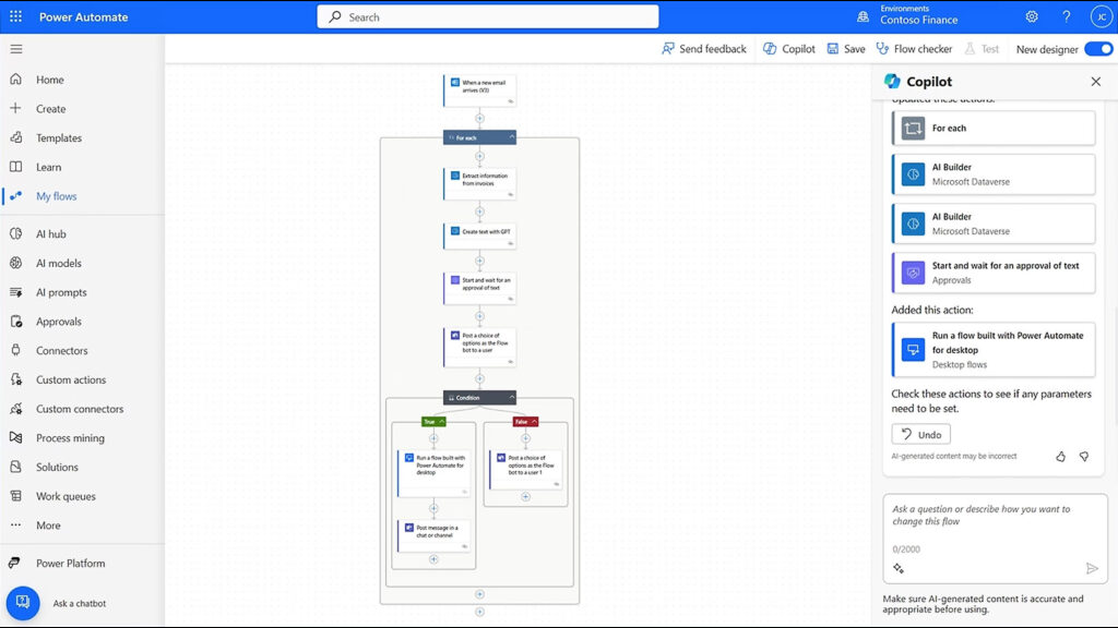 Power Automate workflow builder interface