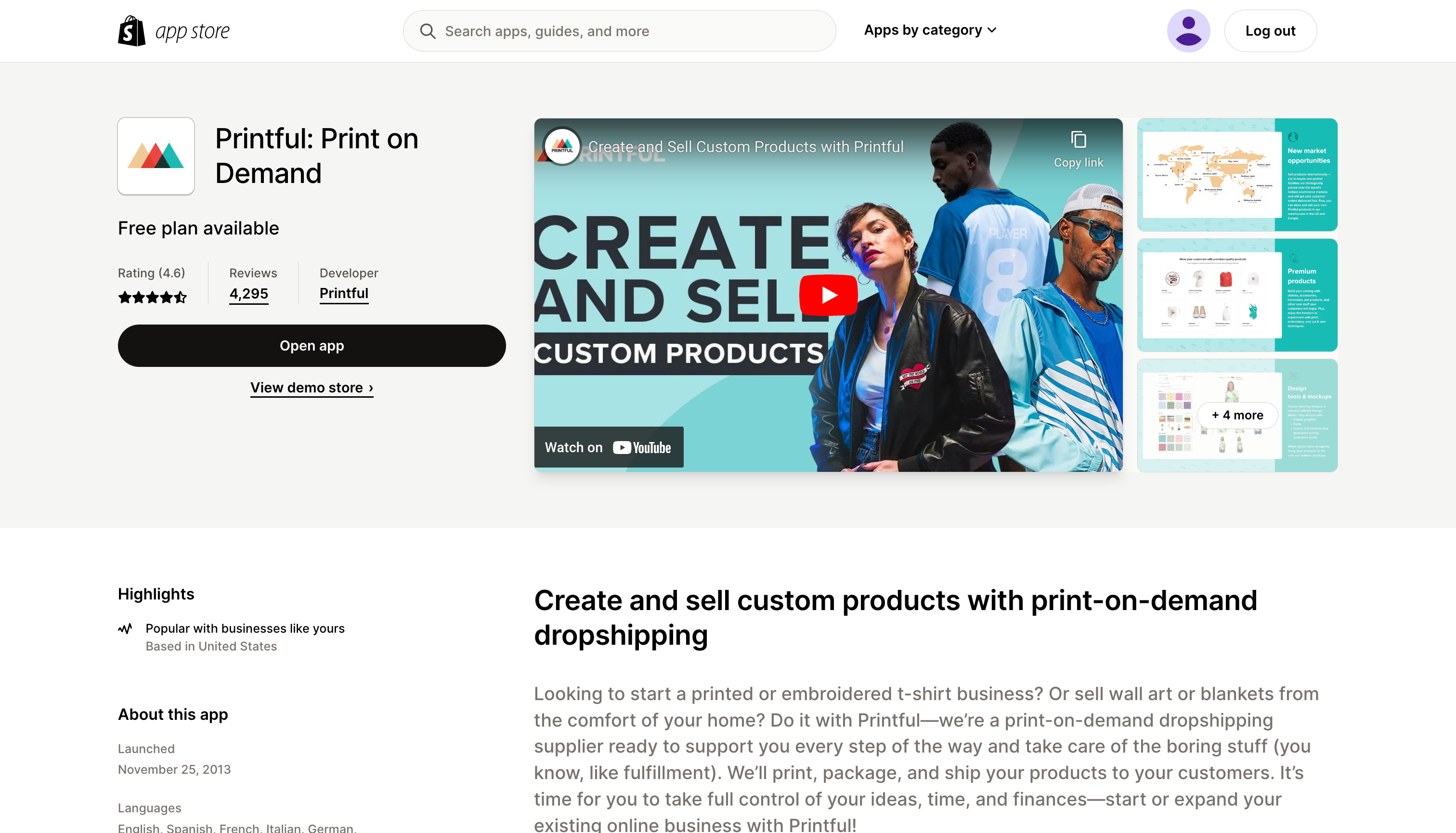printful app store page
