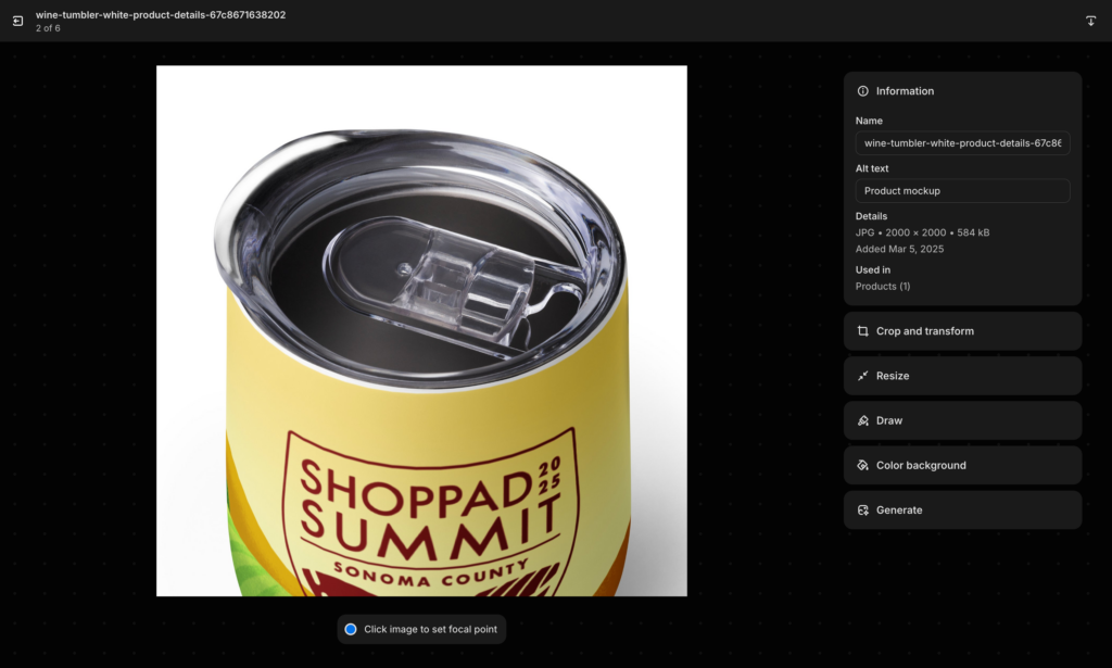 shopify admin: product image details