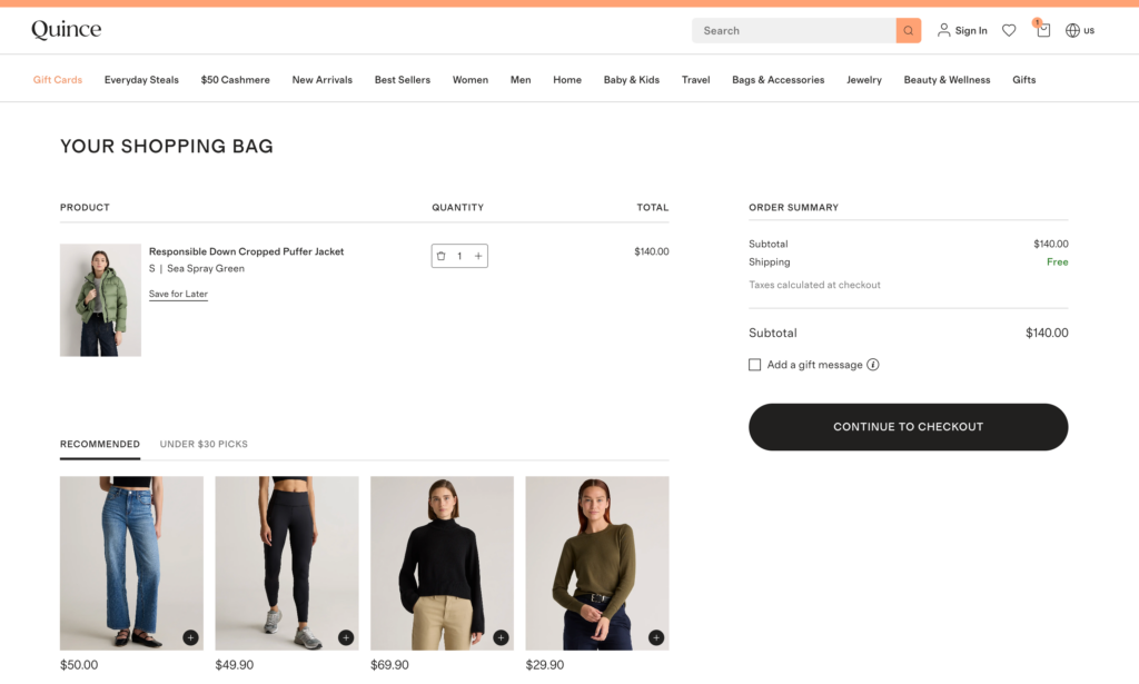 quince.com cart summary