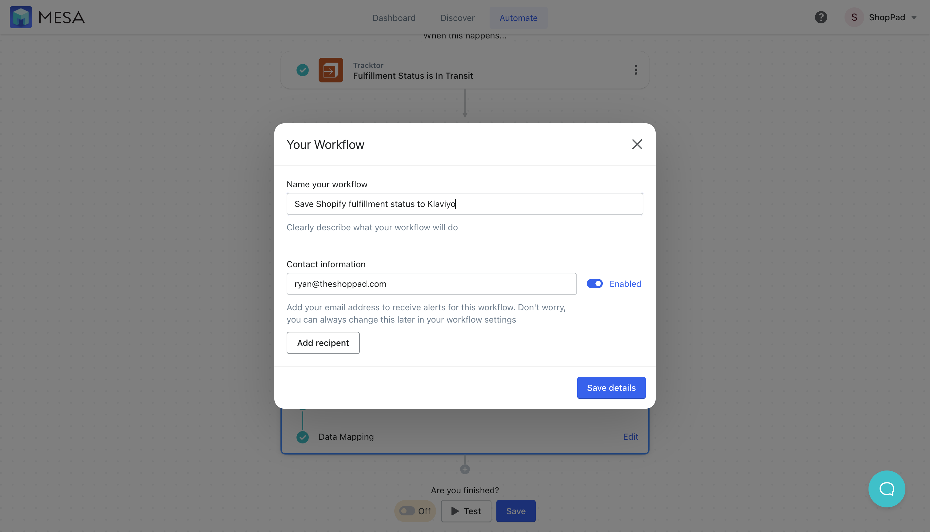 save shopify fulfillment status to klaviyo