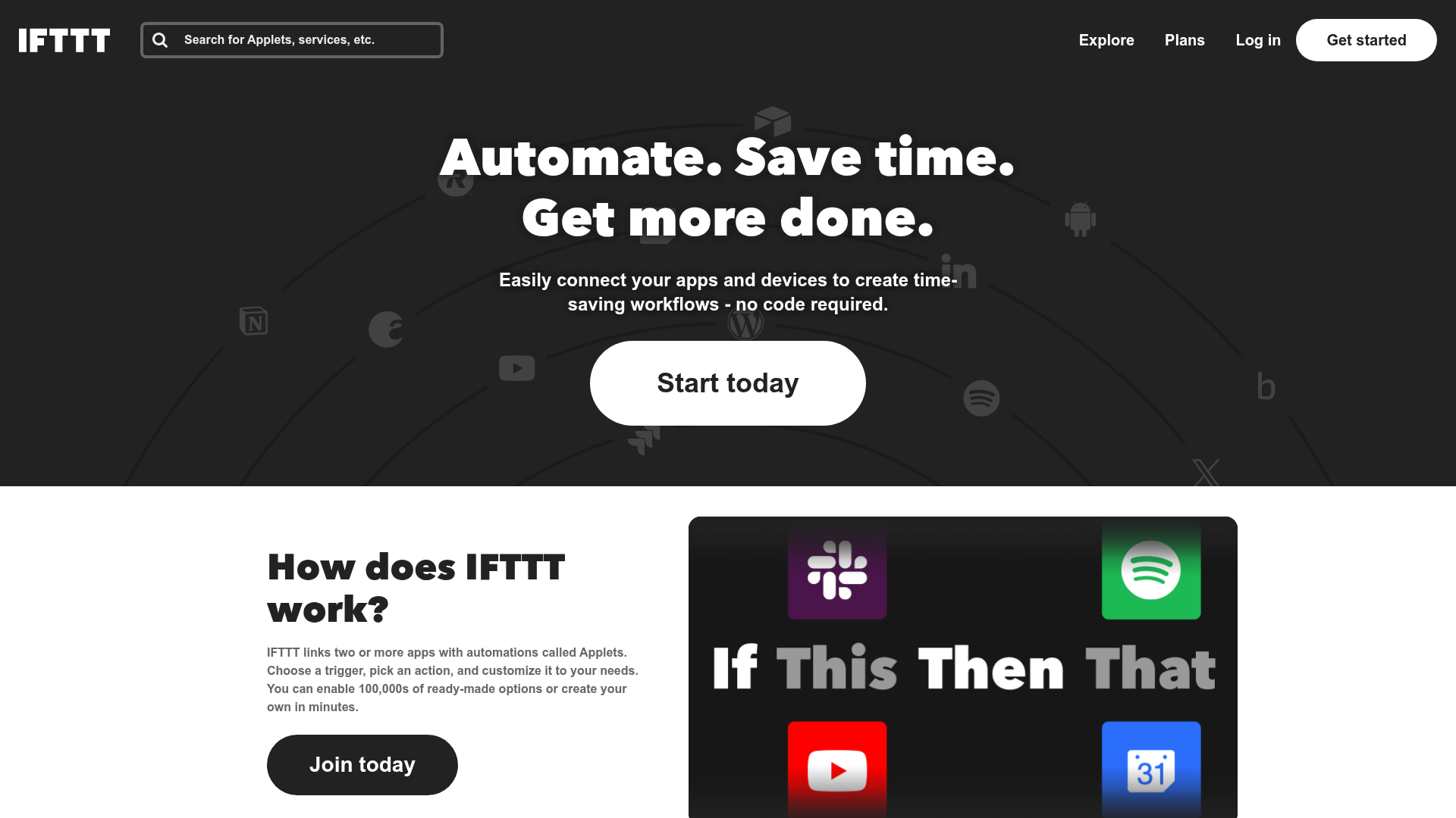 Screenshot of IFTTT homepage