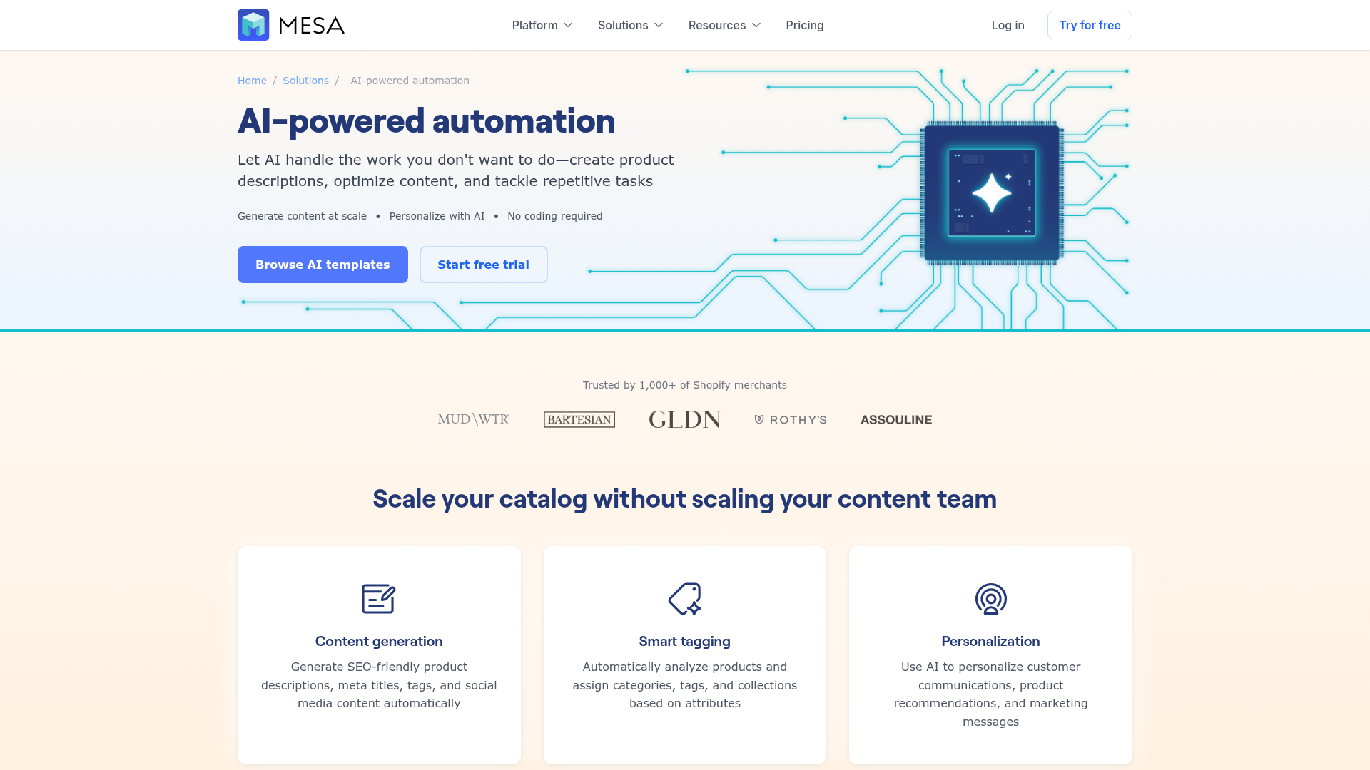 Screenshot of MESA AI-powered automation page