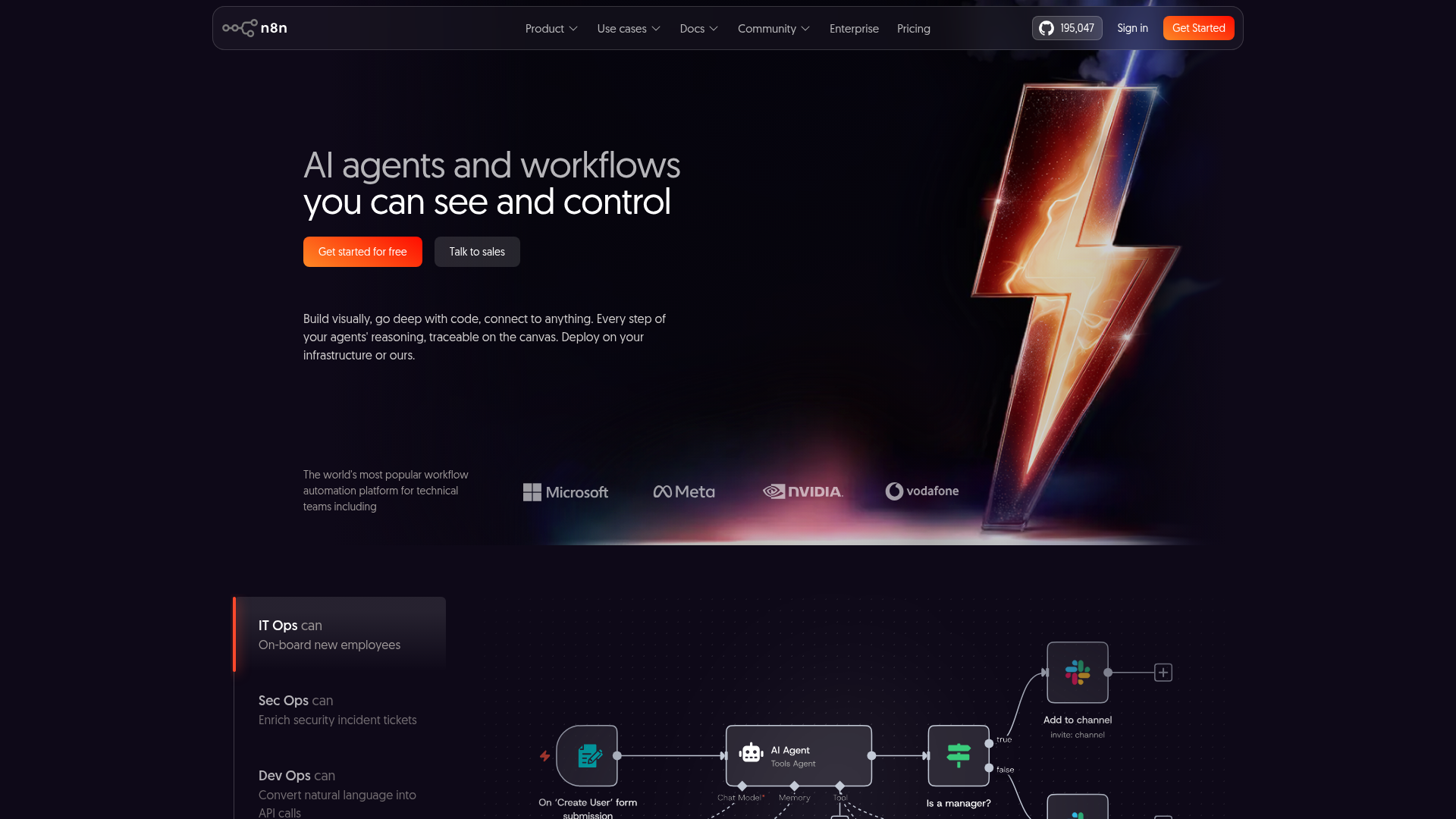 Screenshot of n8n workflow automation homepage
