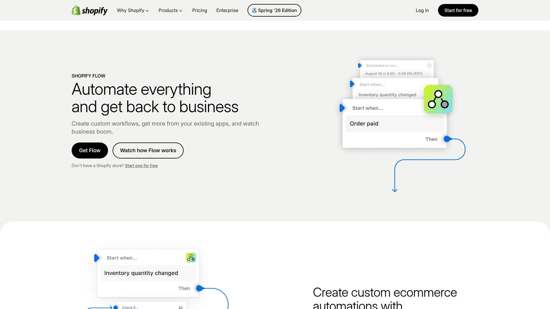 Screenshot of Shopify Flow homepage