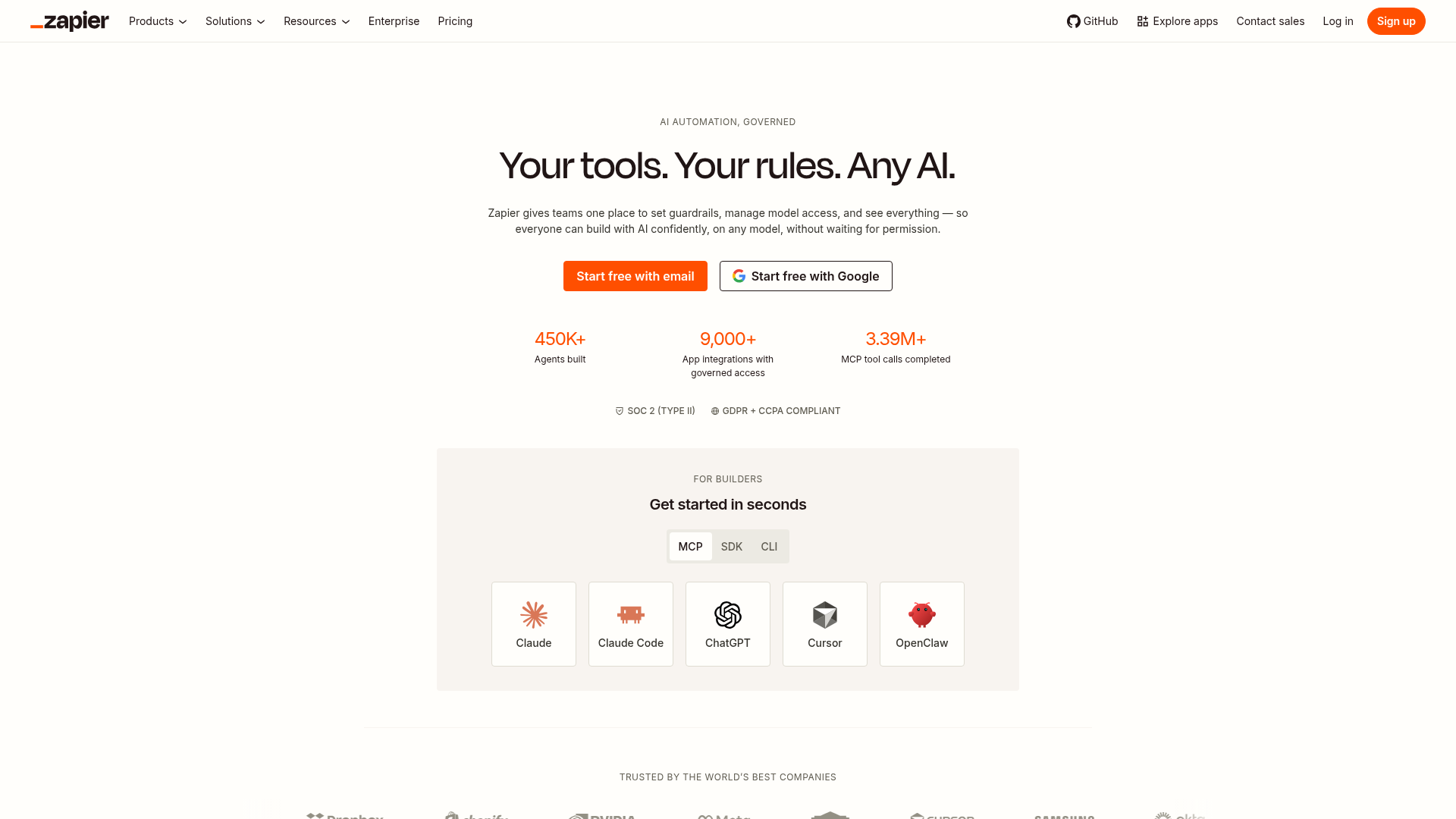 Screenshot of Zapier homepage