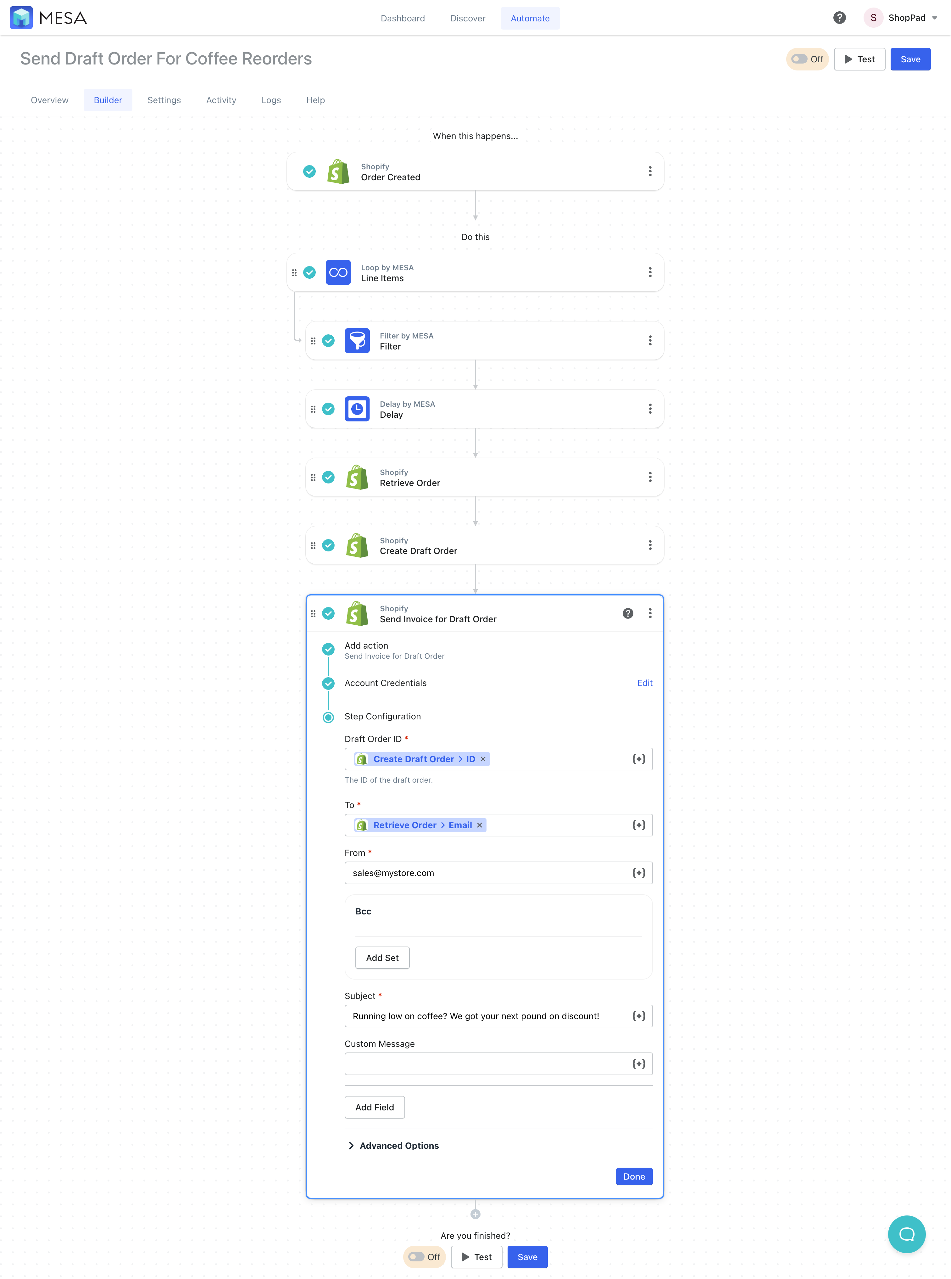 send email invoice for draft order
