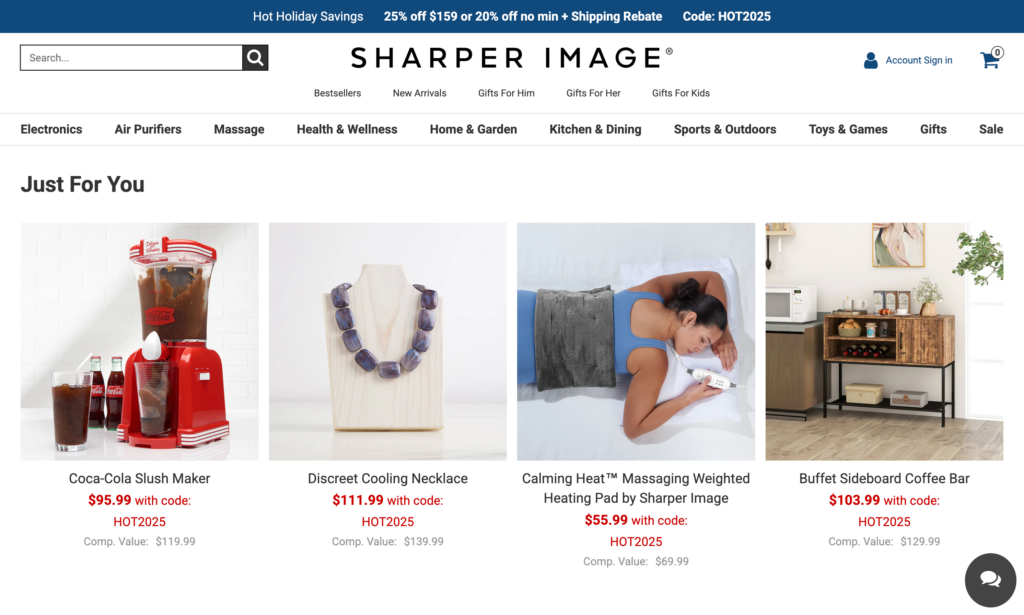 Example: Sharper Image homepage