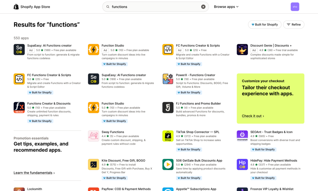 Shopify App Store: results for "functions"