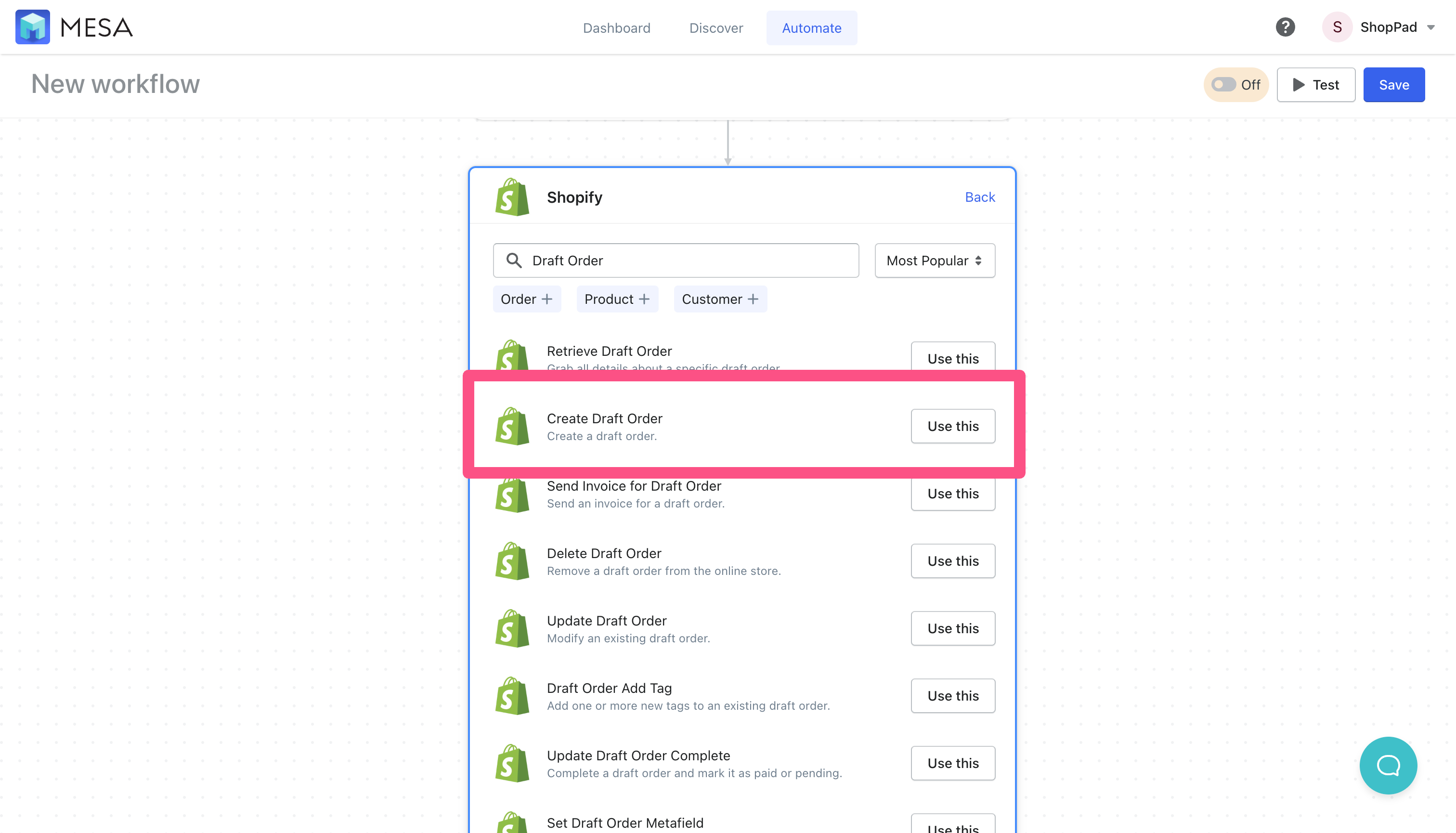 shopify create draft order
