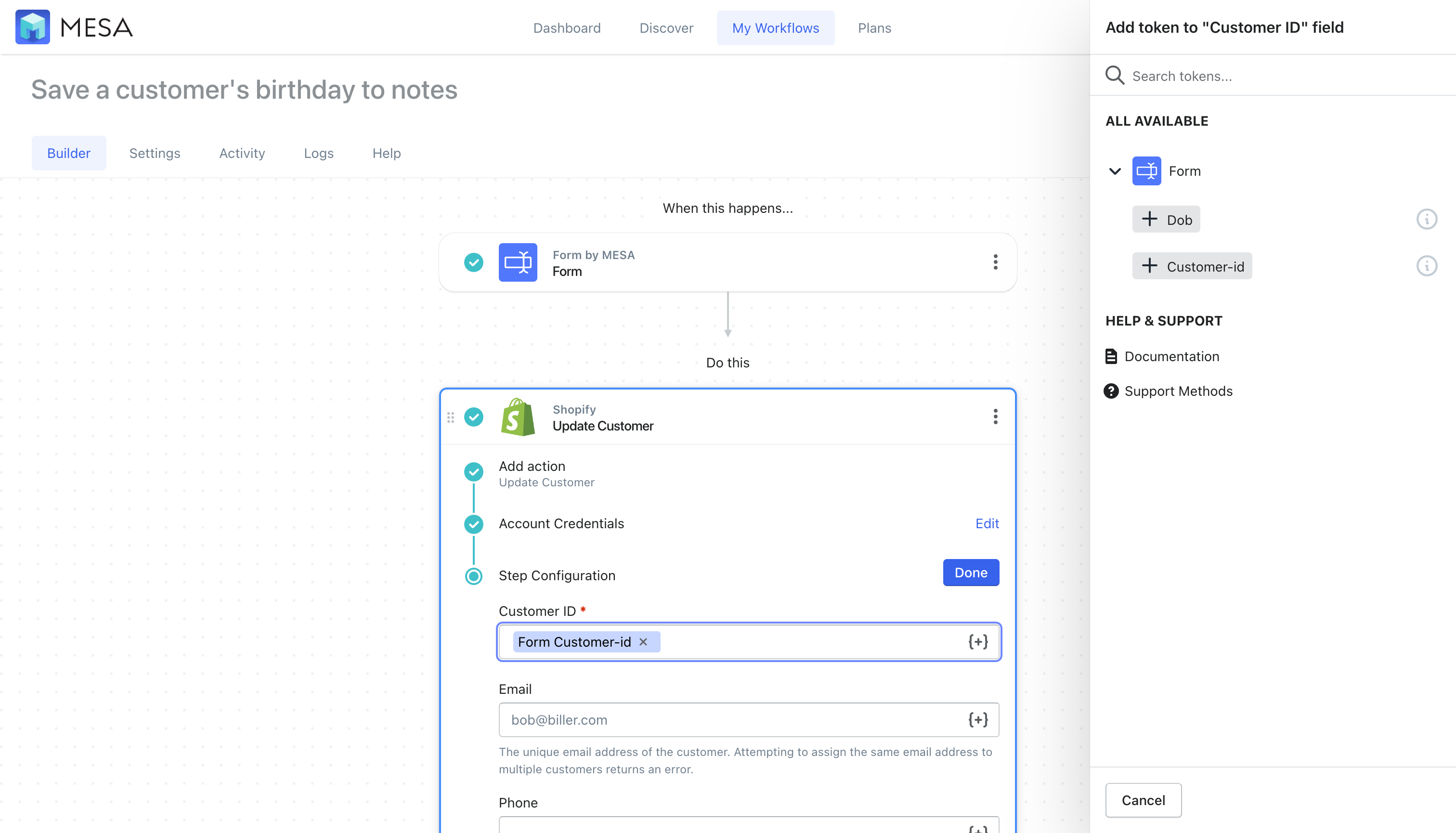 add shopify customer birthday to notes - tokens