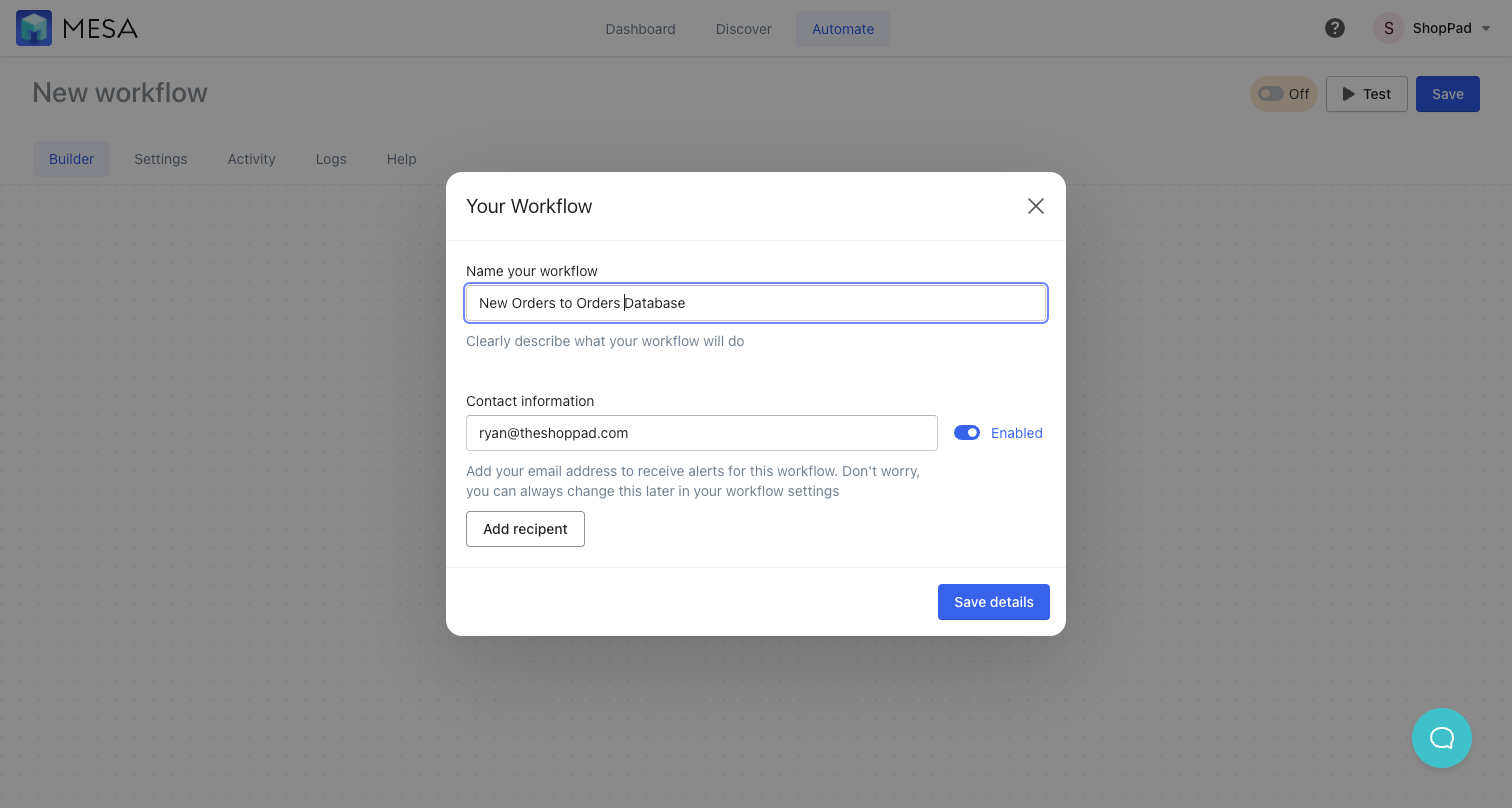 save your database workflow