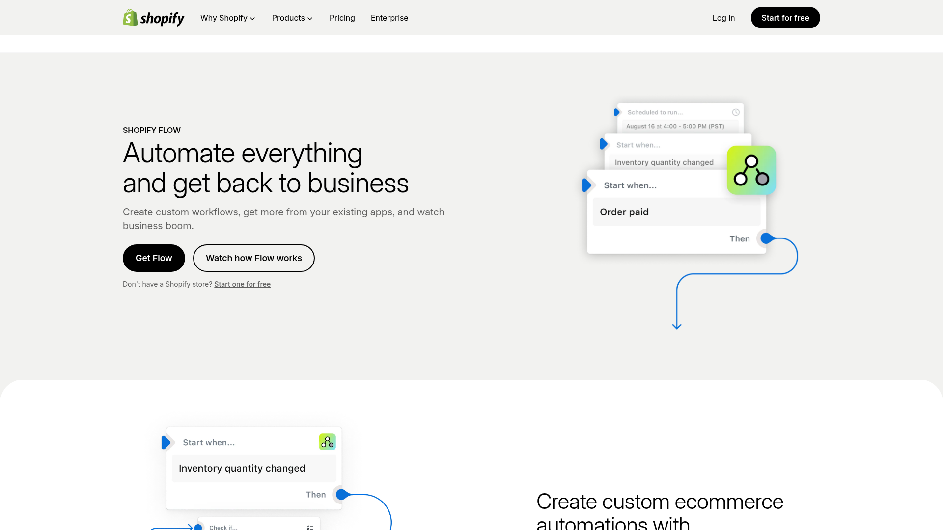 Screenshot of Shopify Flow homepage