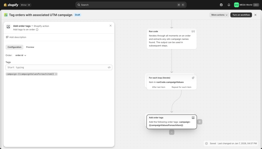 Screenshot showing a Flow condition step with Liquid code in the condition field