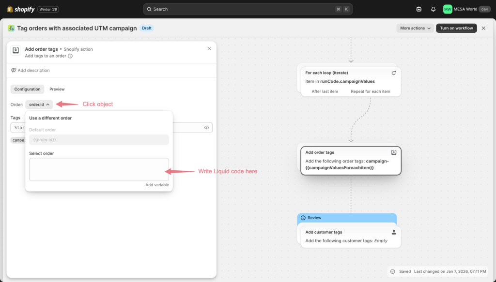 Screenshot showing the variable picker dropdown UI in Flow