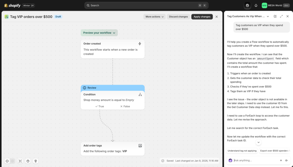 Sidekick interface showing natural language workflow creation