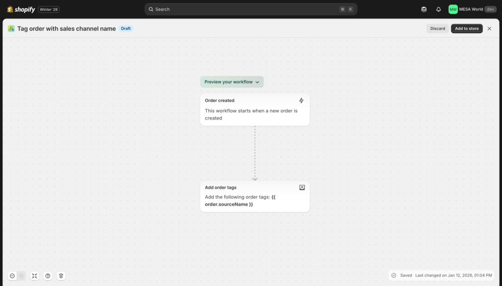 shopify flow tag orders by sales channel