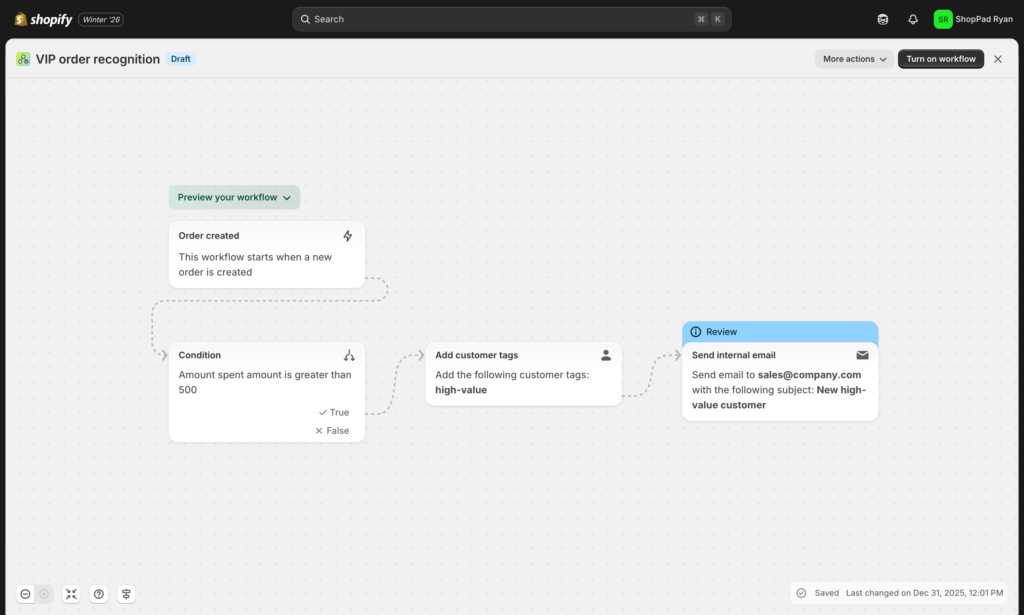 shopify flow VIP order recognition
