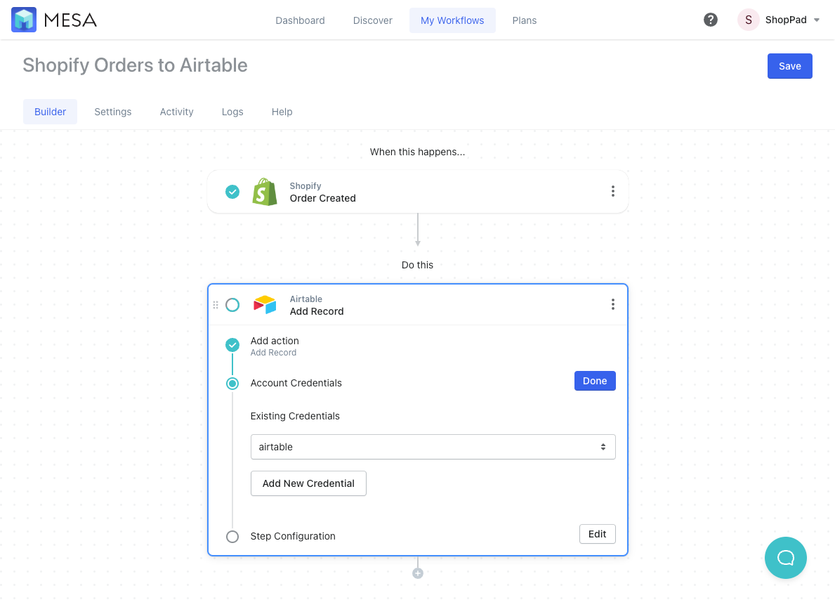 shopify to airtable - credentials