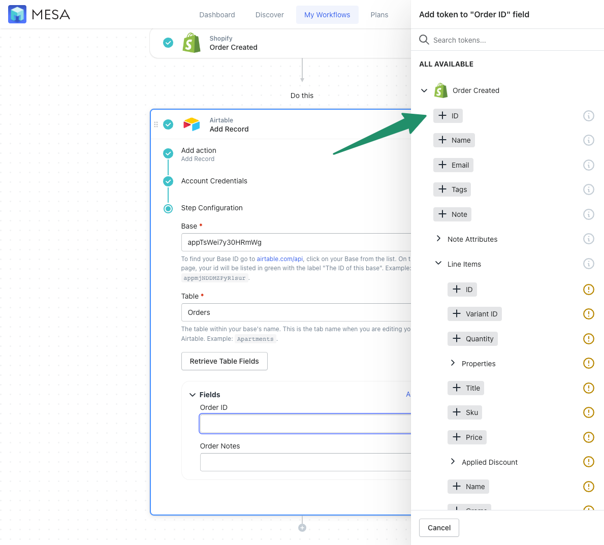shopify to airtable - tokens