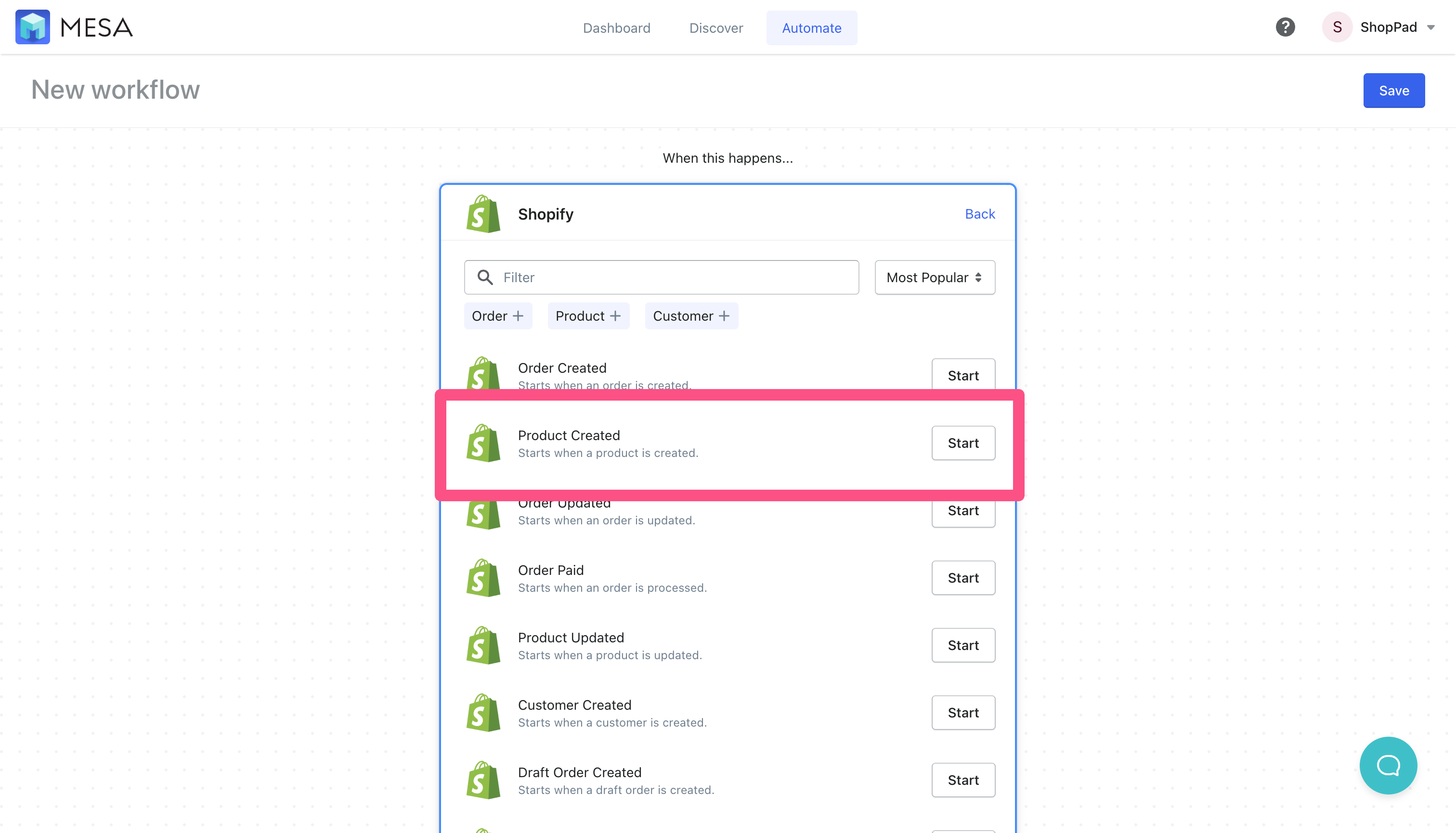 shopify product created trigger