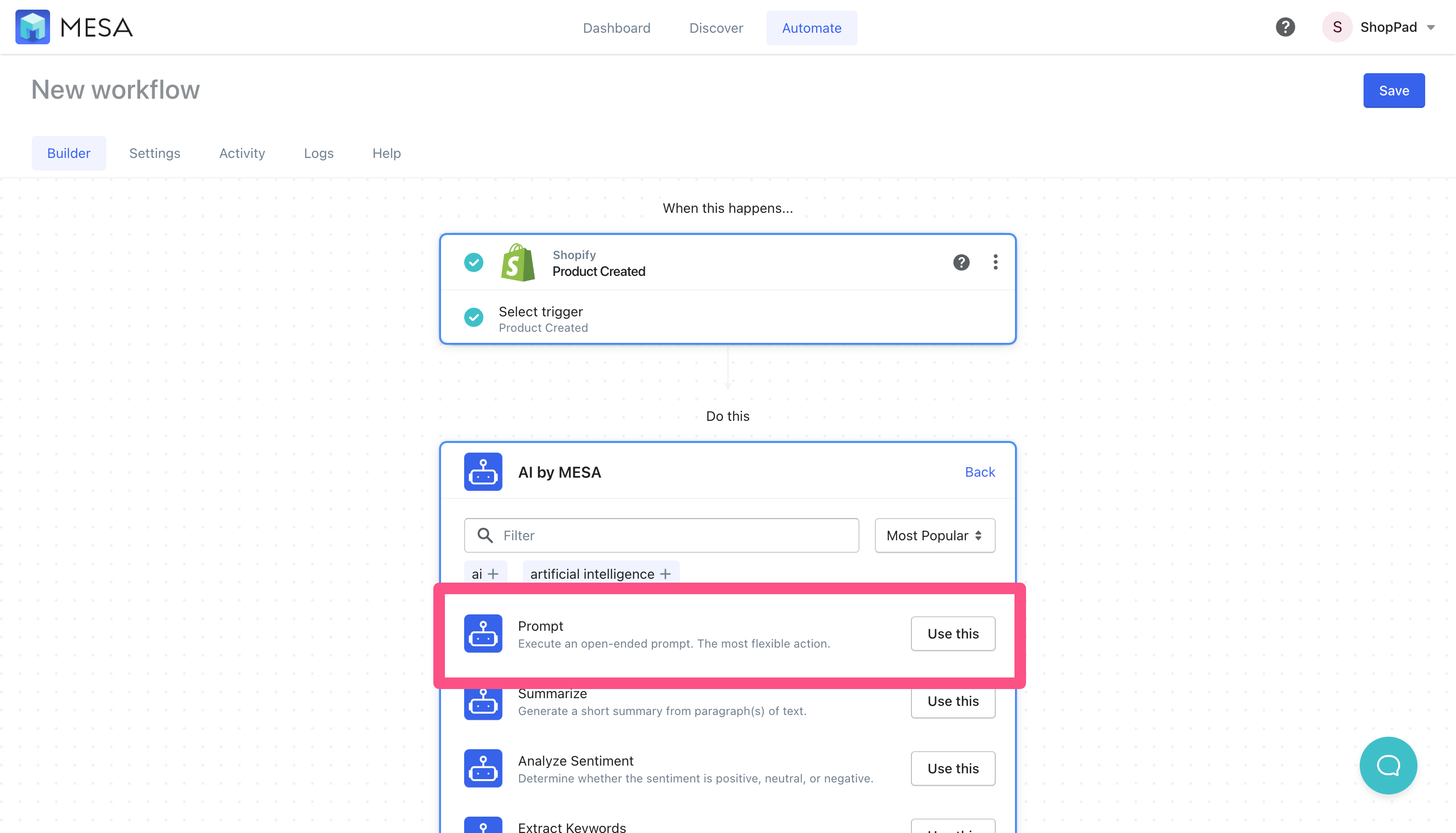 shopify to ai prompt