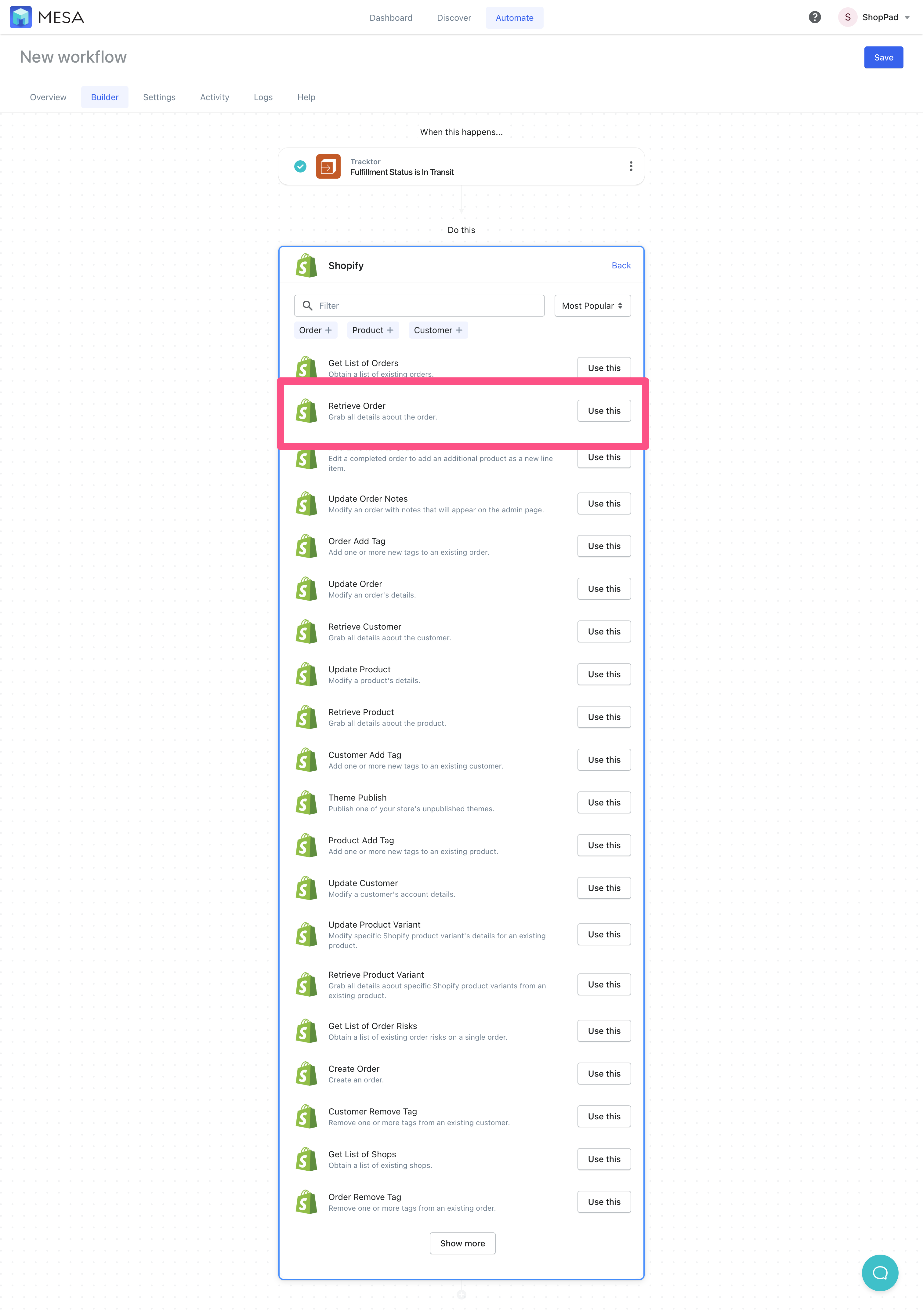 shopify retrieve order