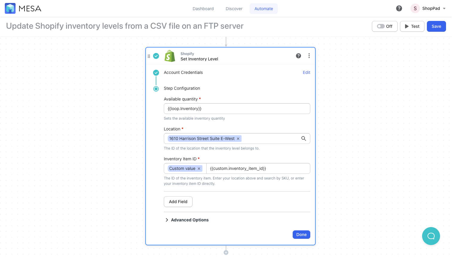 shopify set inventory levels