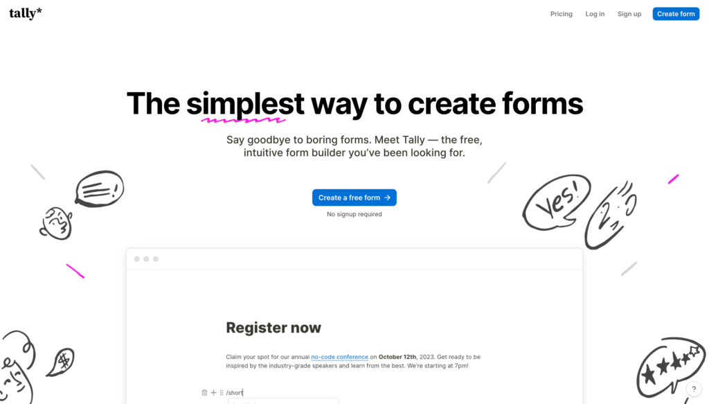 Tally website form builder