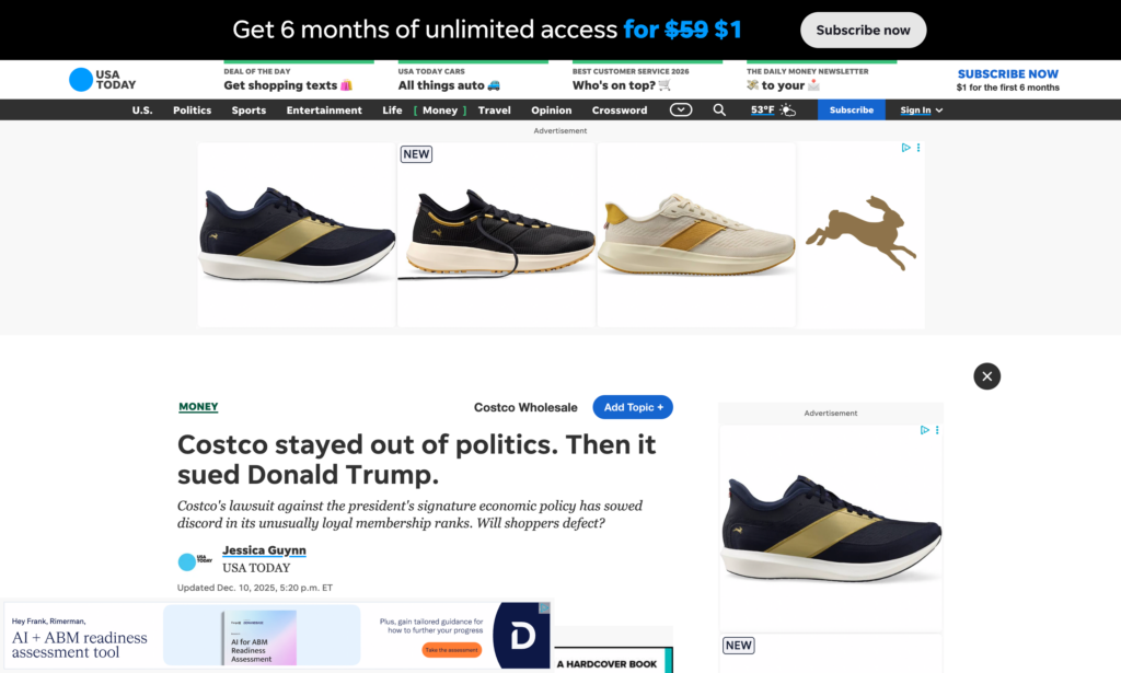 usatoday article showing retargeting ads