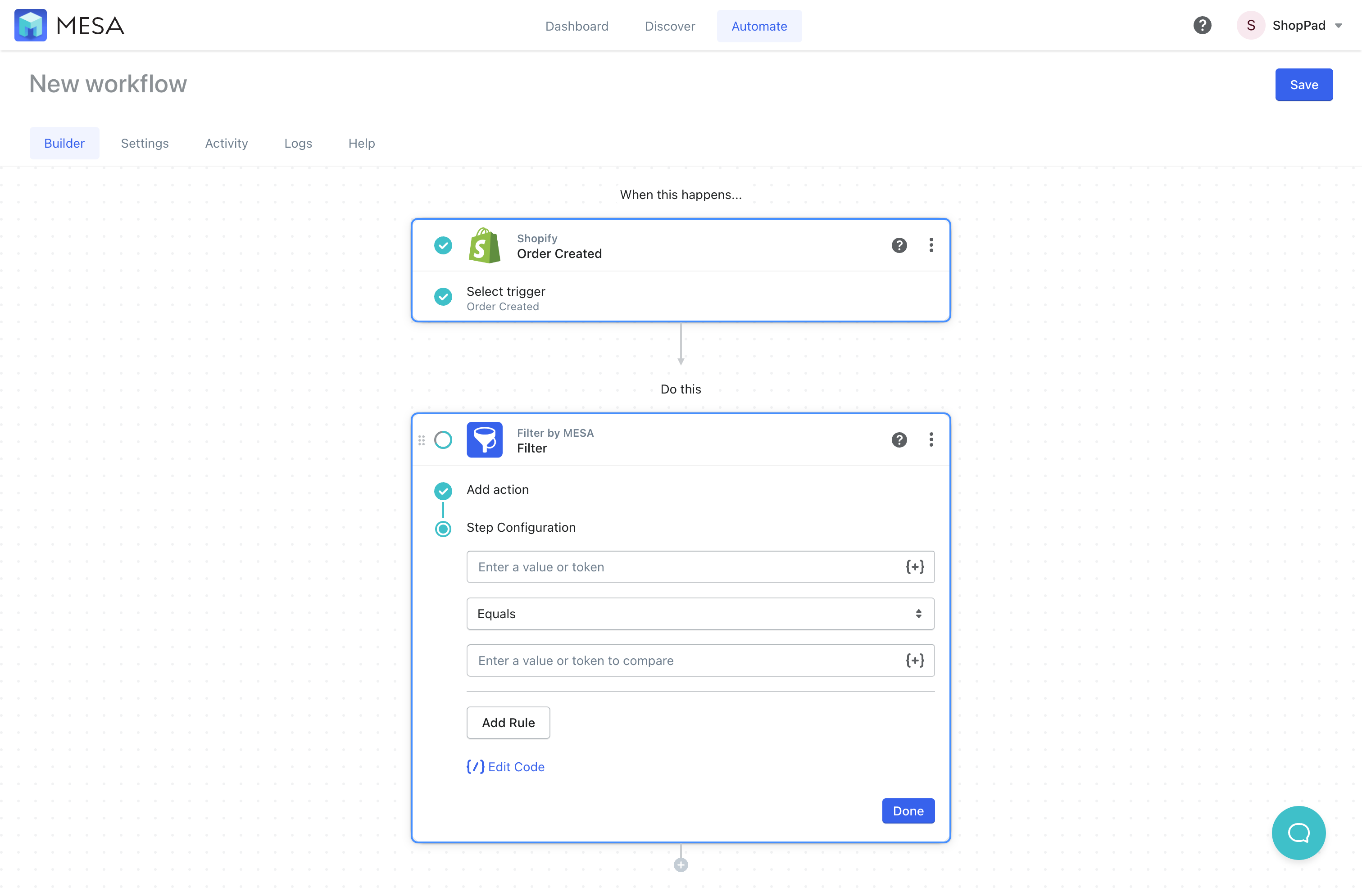 shopify auto tag orders filter step