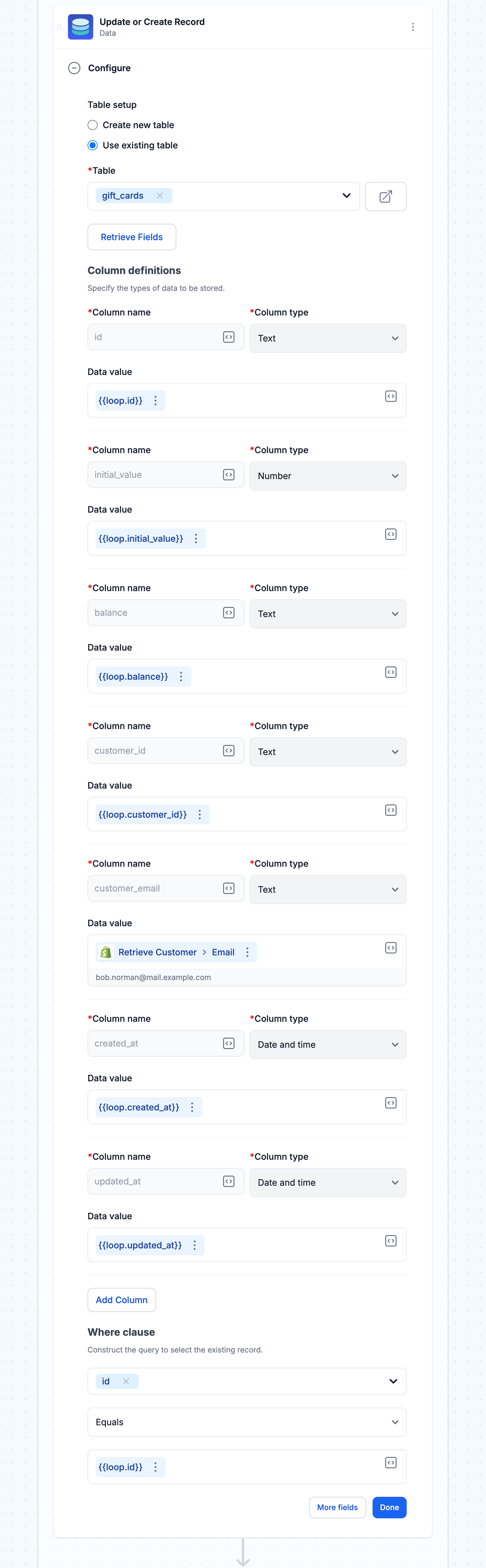 update or create data record