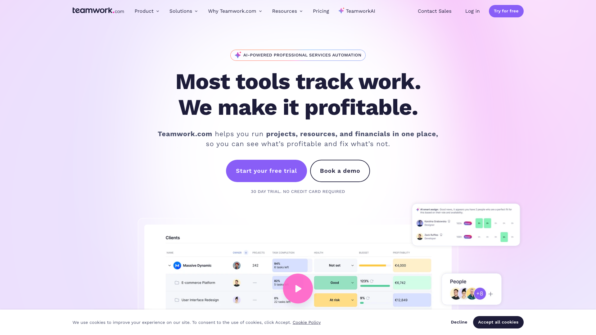 Website screenshot of Teamwork.com