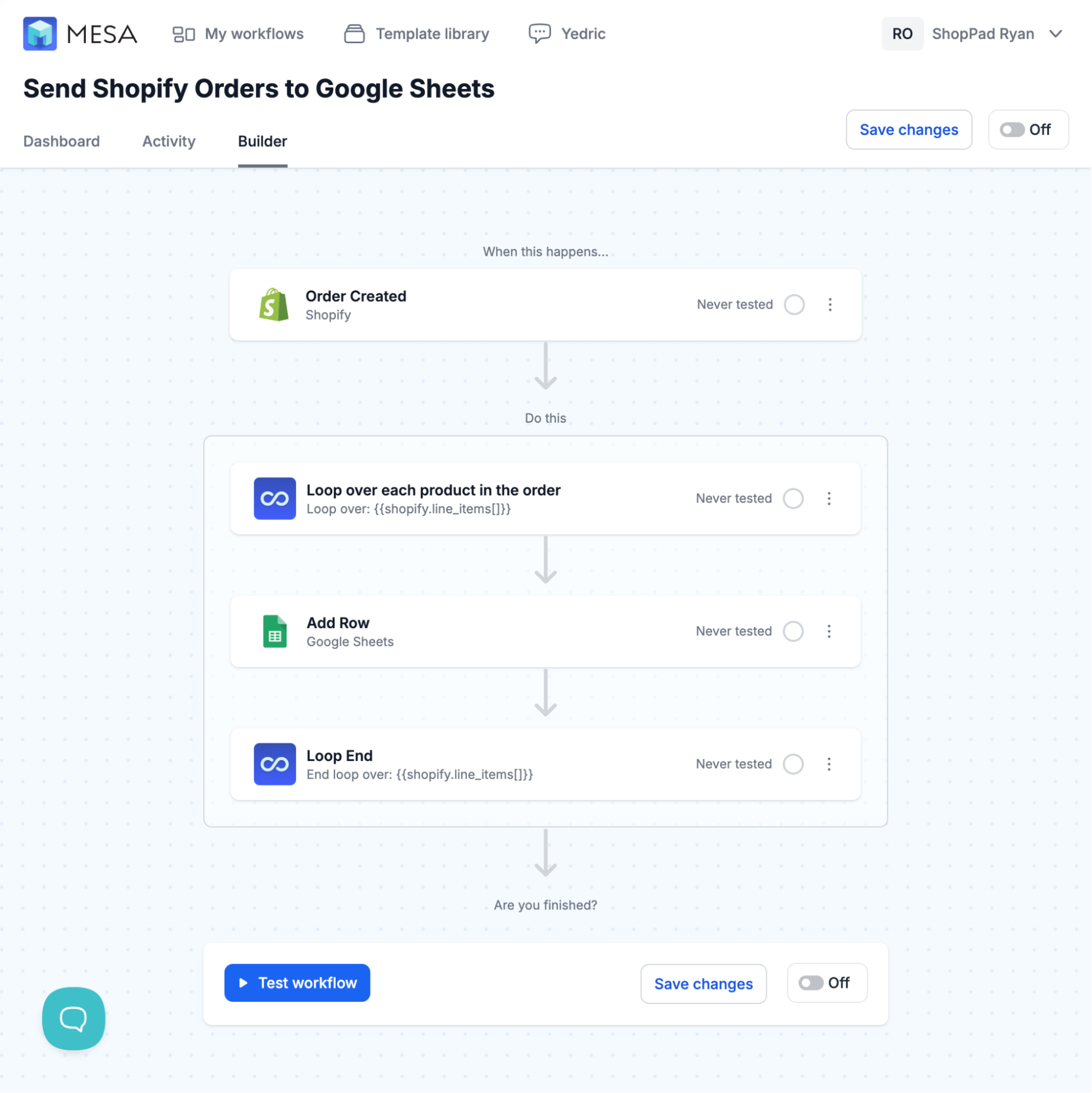 MESA workflow builder example.