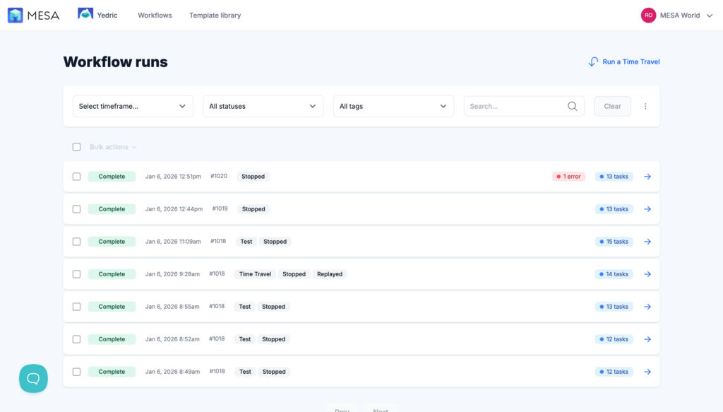 workflow activity runs
