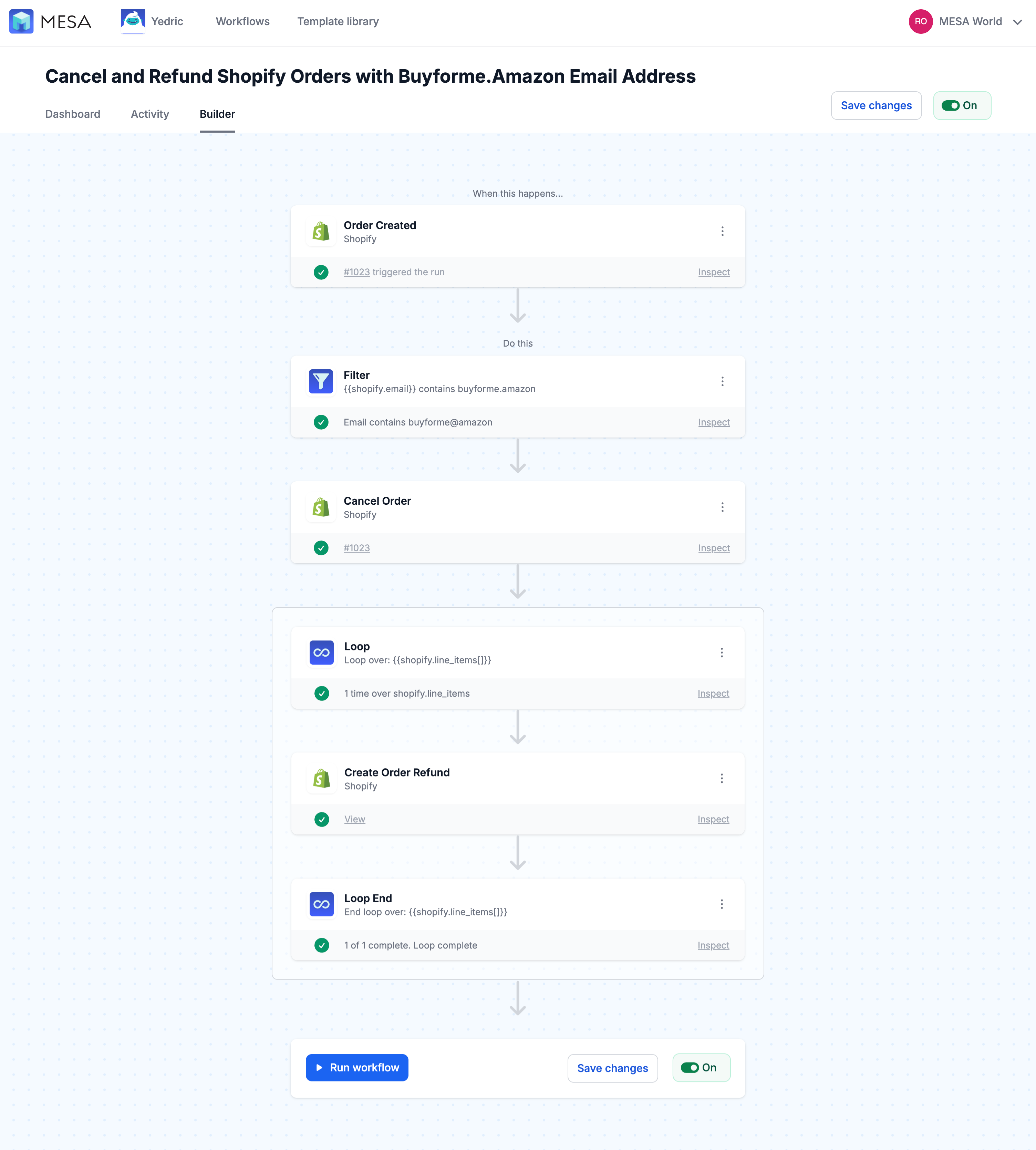 workflow test complete: block amazon orders