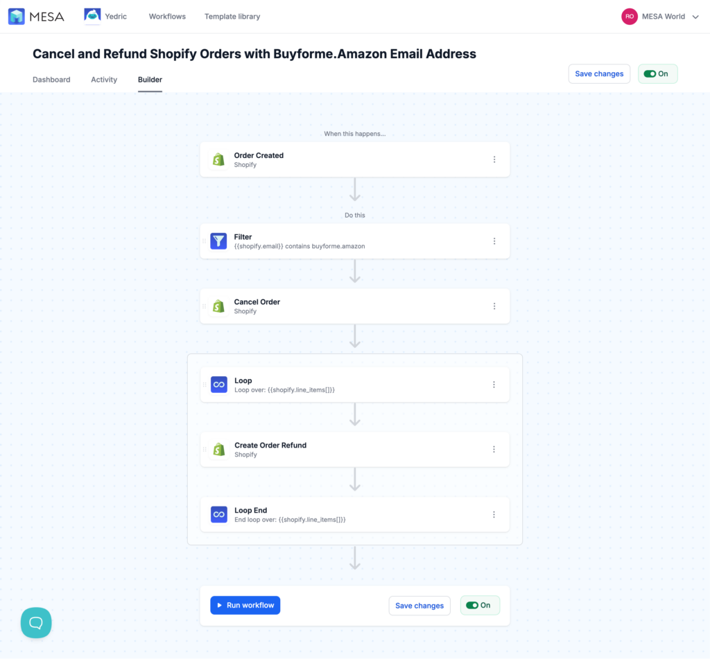 visual, no-code workflow builder in MESA