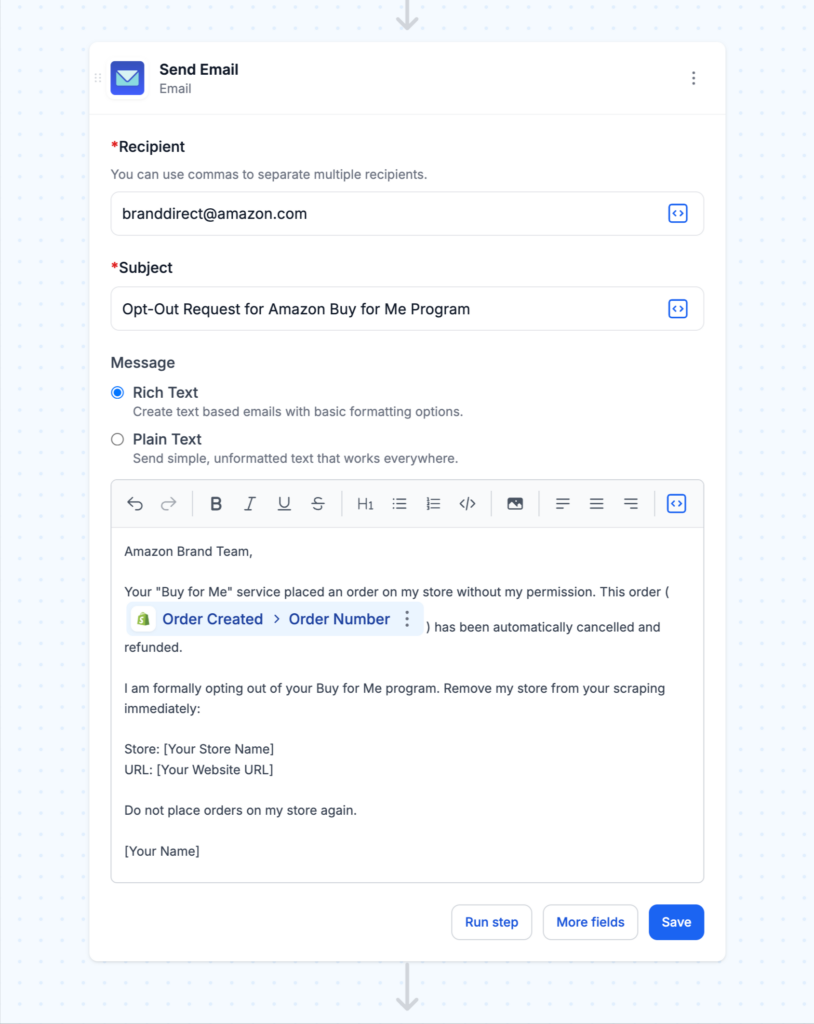 workflow step (optional) email