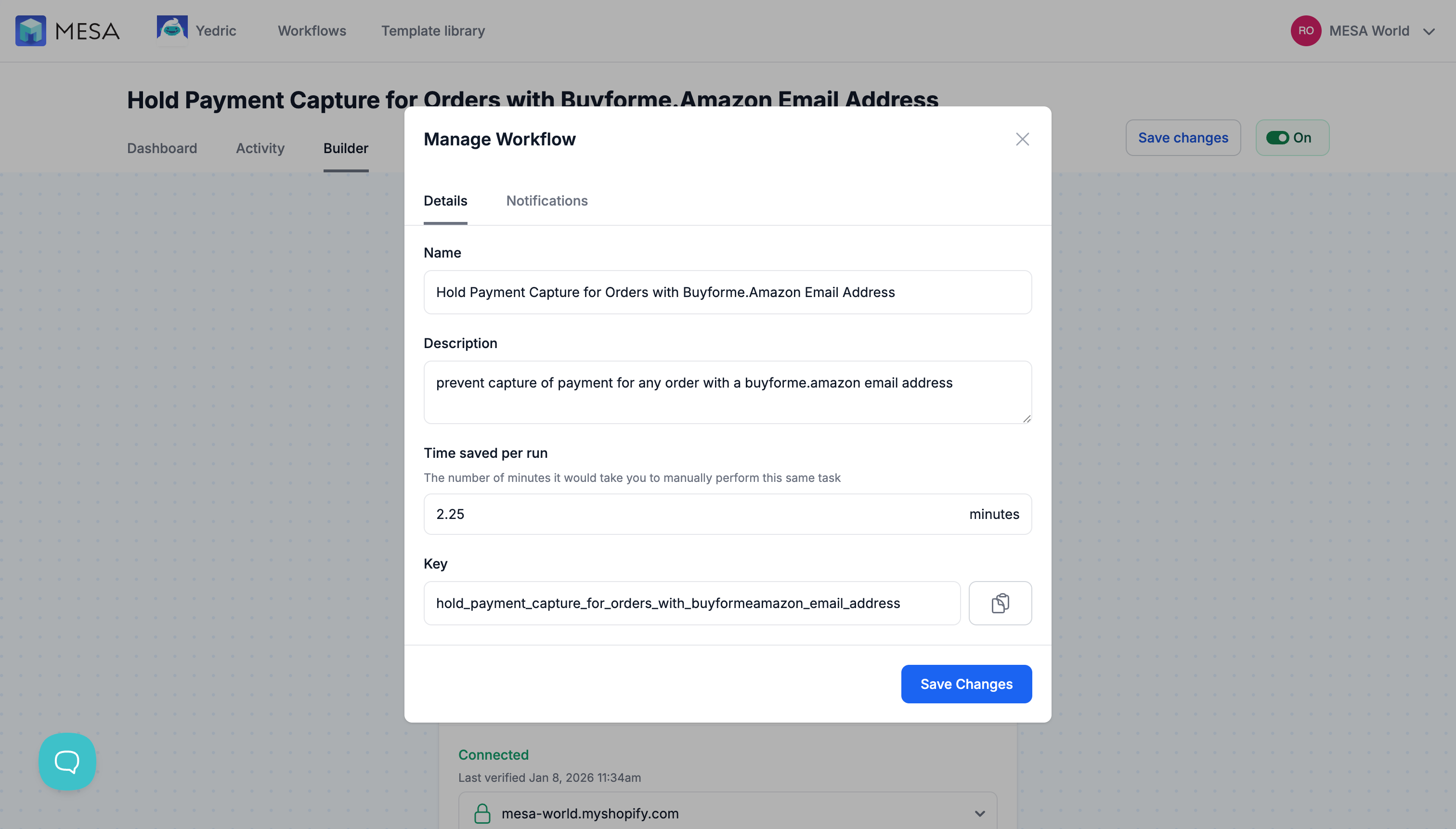 mesa workflow name description