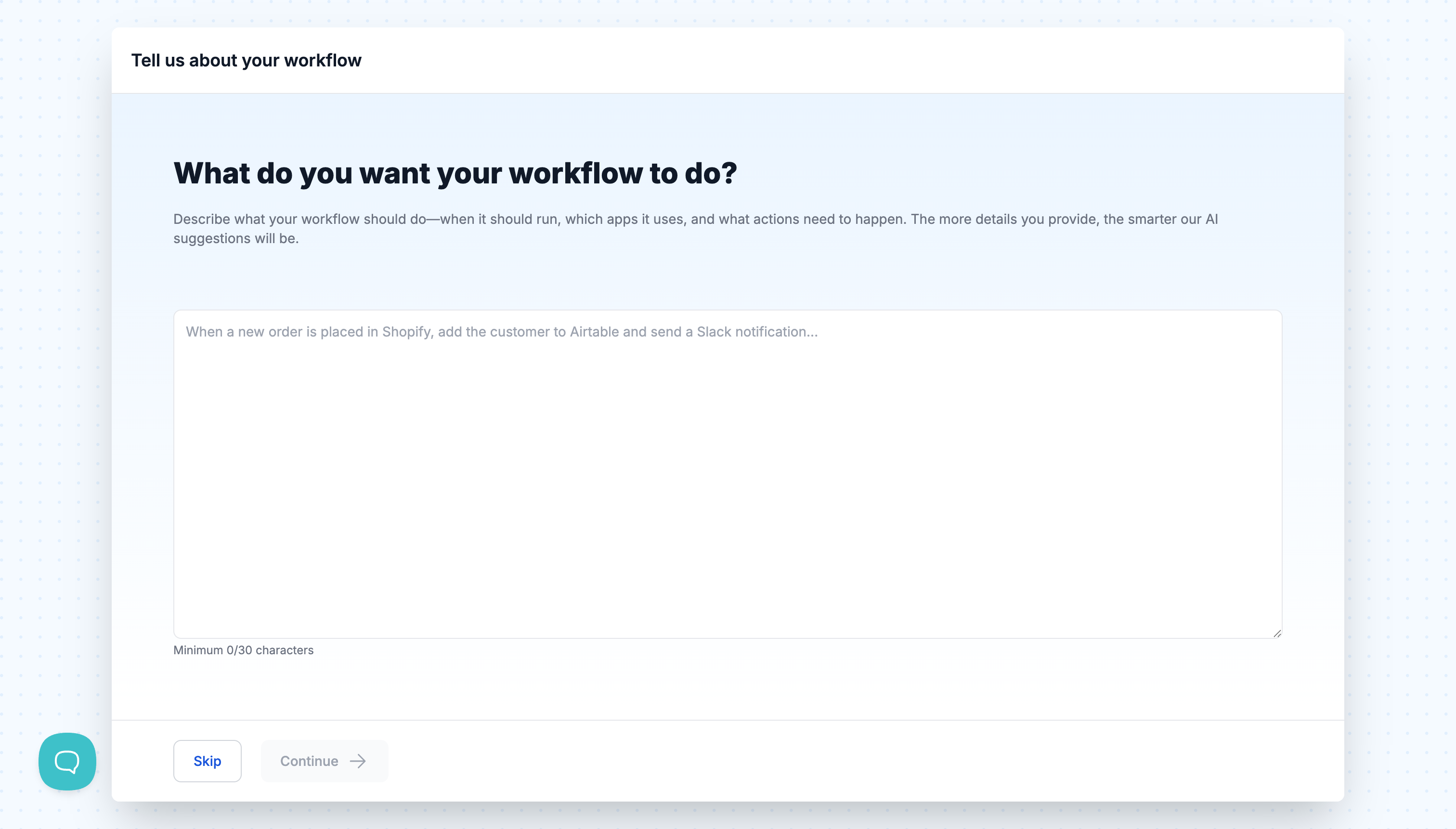 workflow setup - describe field