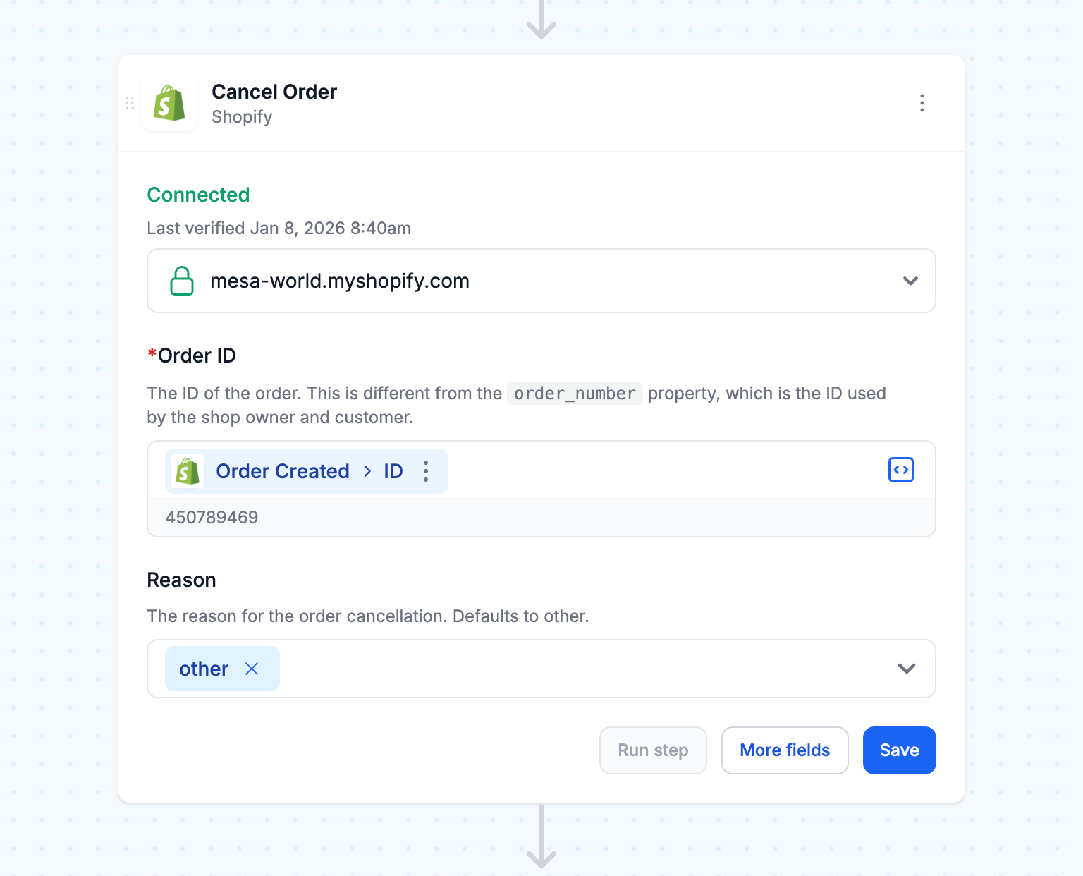 workflow step: cancel order
