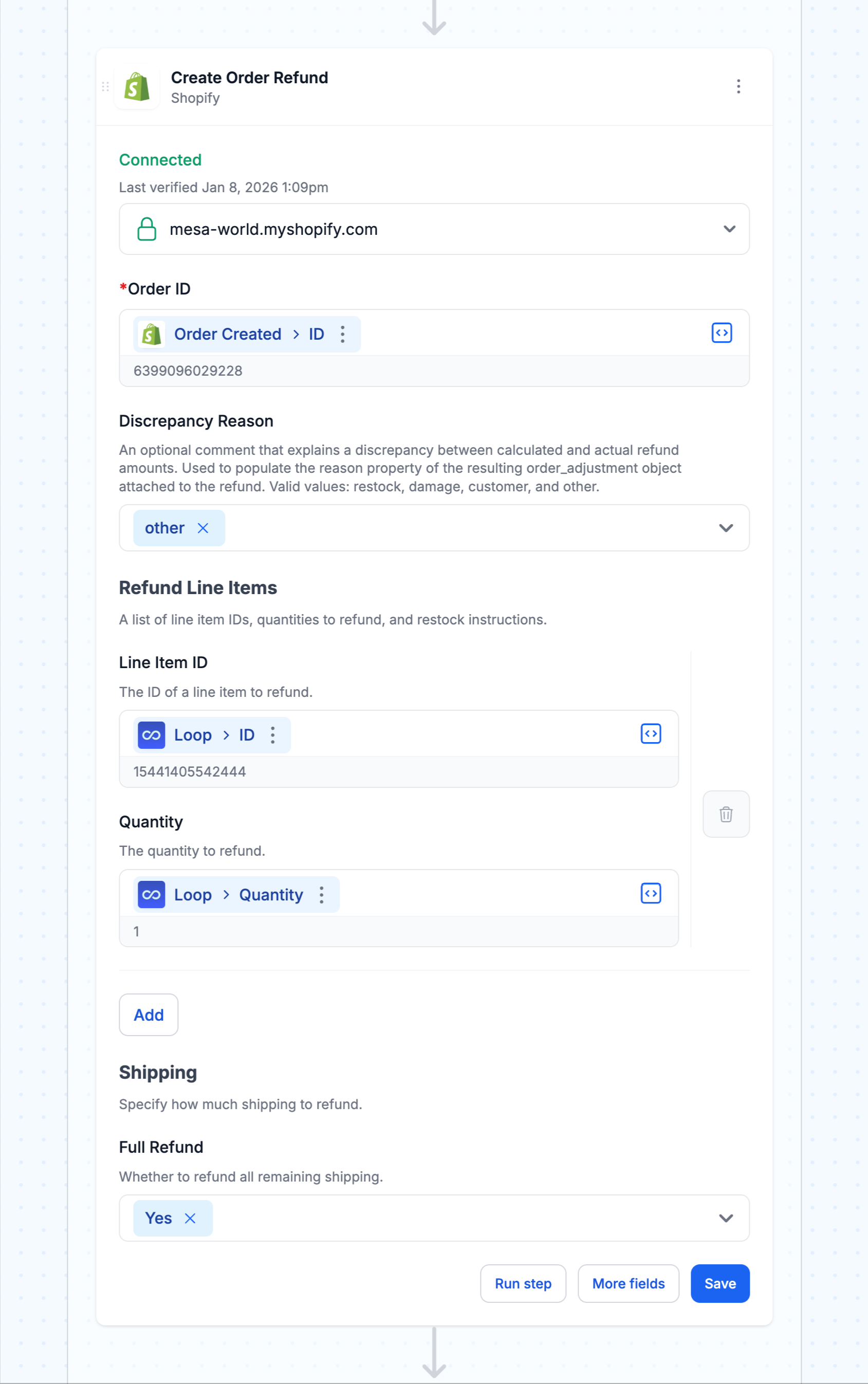 workflow step: create refund