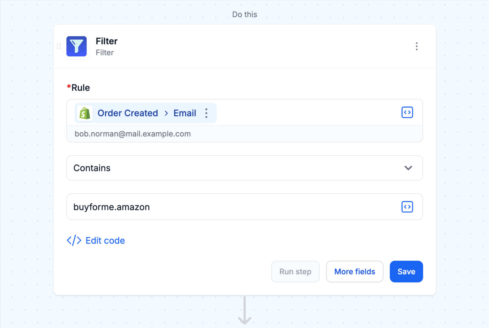 workflow step: filter by email address