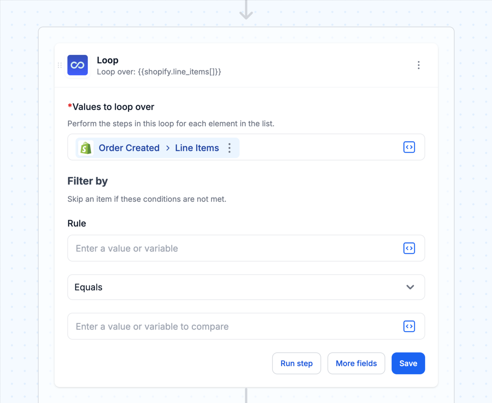 workflow step: loop line items
