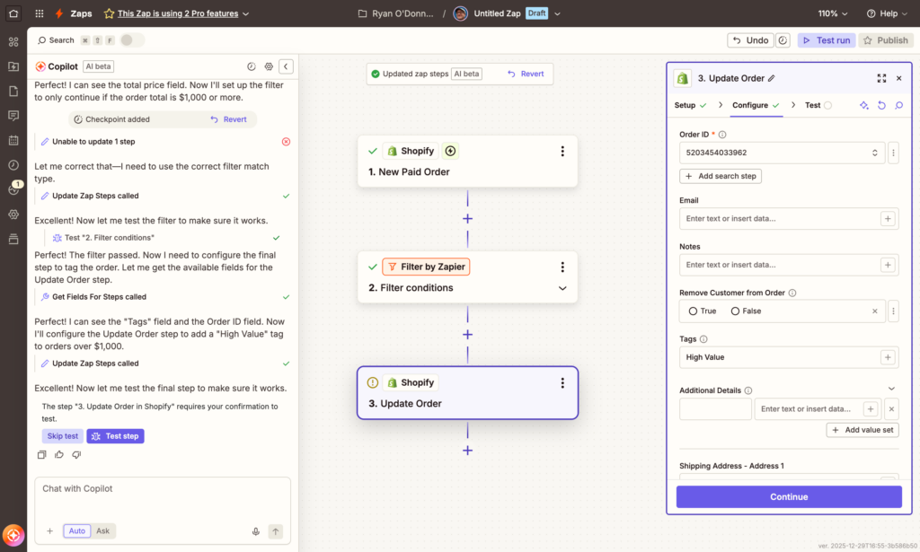 AI workflow generation comparison Zapier CoPilot example